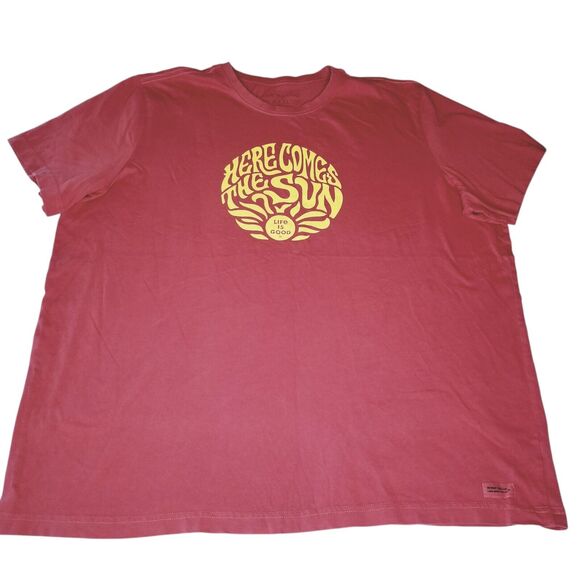 LIFE IS GOOD Men’s XXXL Crusher T-shirt Here Comes The Sun Brick Red Tee - Picture 6 of 6